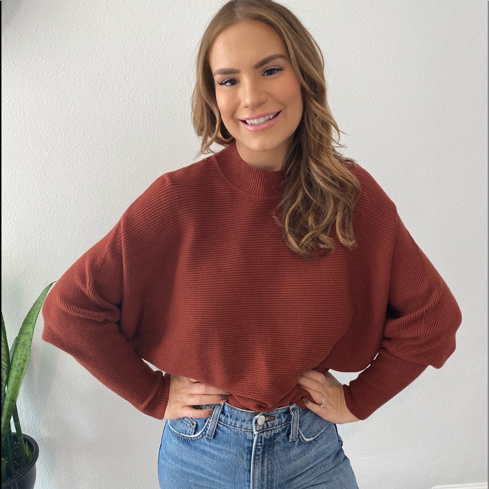 Rust colored dolman top / mock neck top
